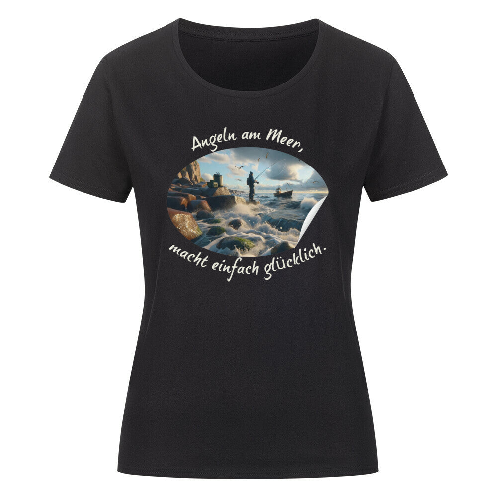 Organic Abenteuer Ladys Shirt, "Angeln am Meer" schwarz