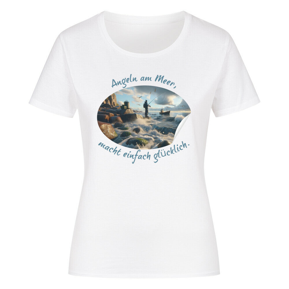 Organic Abenteuer Ladys Shirt, "Angeln am Meer" weiß