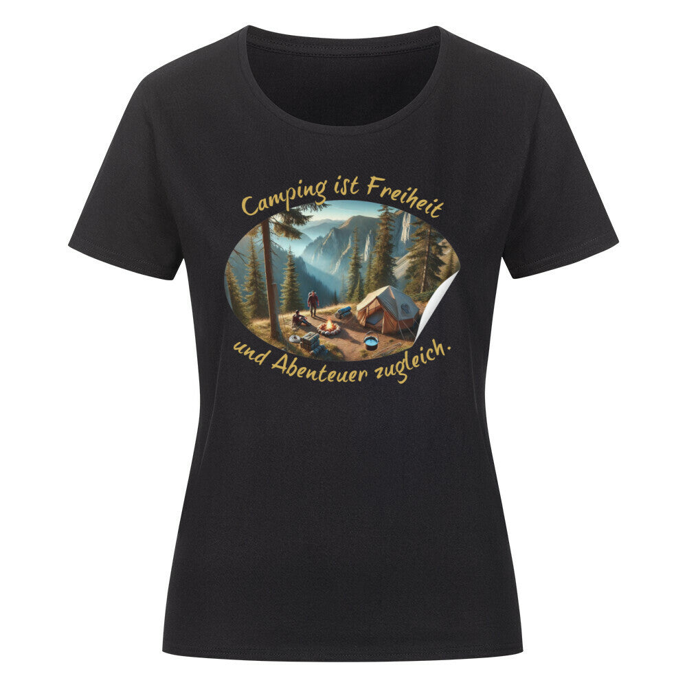 Organic Abenteuer Ladys Shirt, "Camping ist Freiheit" schwarz