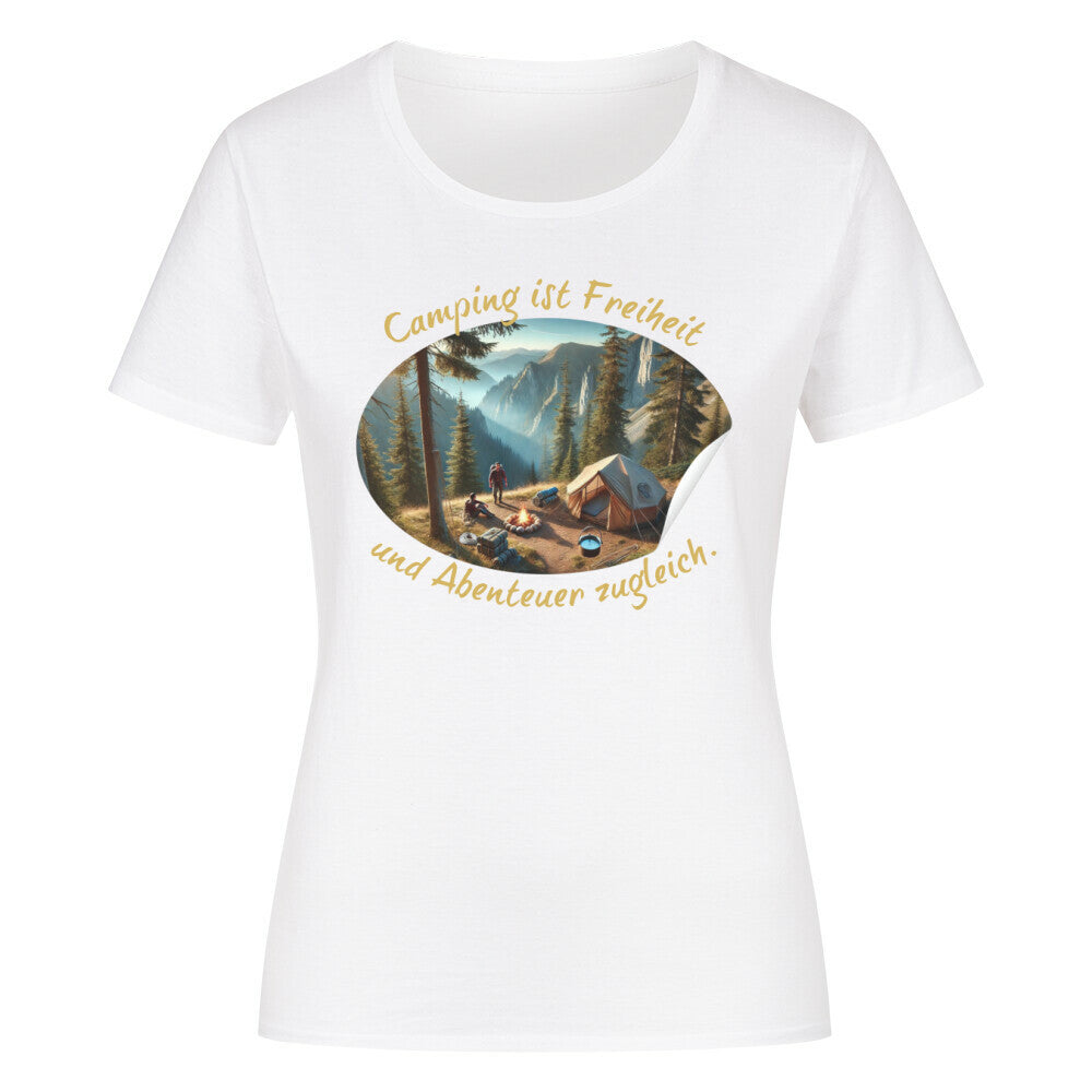 Organic Abenteuer Ladys Shirt, "Camping ist Freiheit" weiß