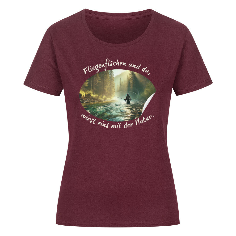 Organic Abenteuer Ladys Shirt, "Fliegenfischen" Burgunder