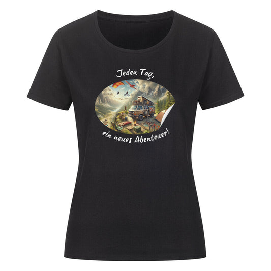 Organic Abenteuer Ladys Shirt, "Jeden Tag ein Abenteuer" Schwarz