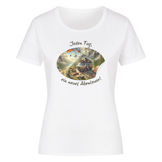 Organic Abenteuer Ladys Shirt, "Jeden Tag ein Abenteuer" Weiß