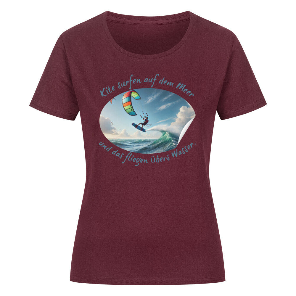 Organic Abenteuer Ladys Shirt, "Kite surfen, fliegen übers Wasser" Burgunder
