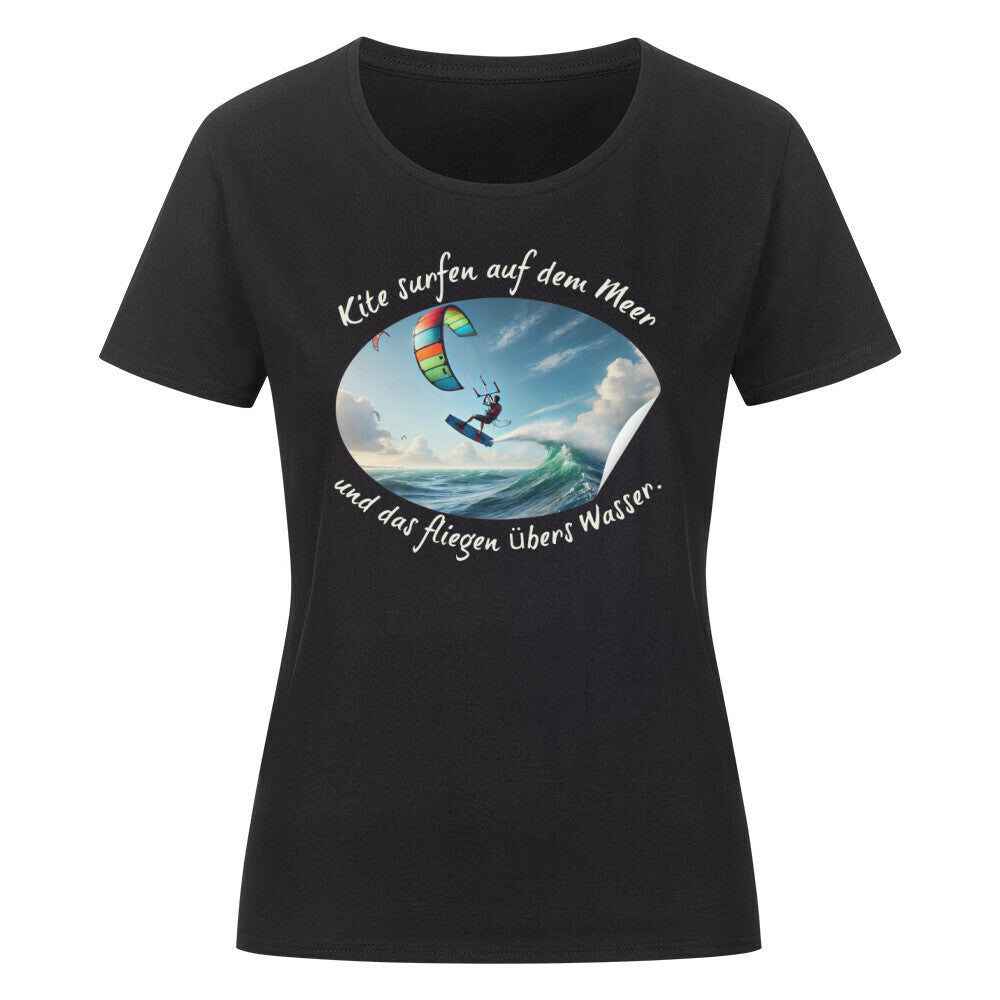 Organic Abenteuer Ladys Shirt, "Kite surfen, fliegen übers Wasser" schwarz
