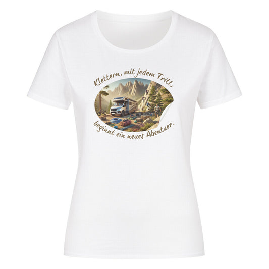 Organic Abenteuer Ladys Shirt, "Klettern, mit jedem Tritt" Weiß