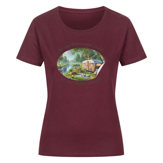 Organic Abenteuer Ladys Shirt, "Wohnwagen Glück" Burgunder
