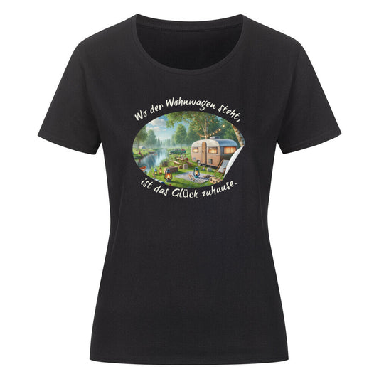 Organic Abenteuer Ladys Shirt, "Wohnwagen Glück" Schwarz