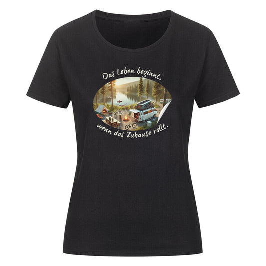 Organic Abenteuer Ladys Shirt, "wenn das Zuhause rollt" schwarz