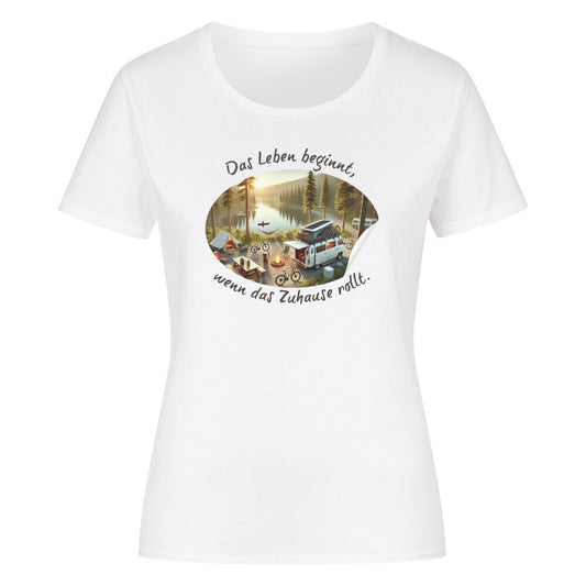 Organic Abenteuer Ladys Shirt, "wenn das Zuhause rollt" weiß
