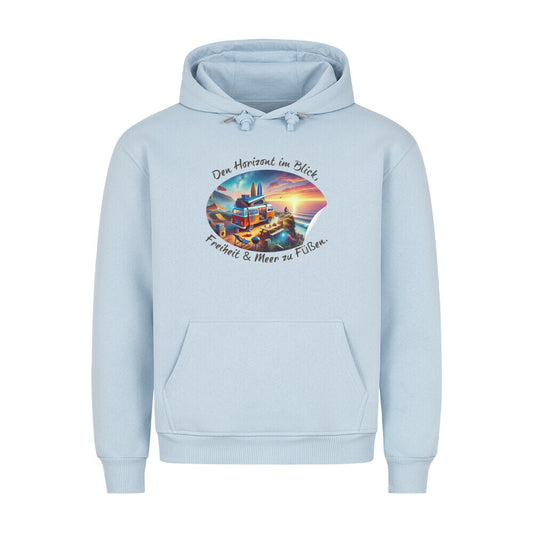 Premium Abenteuer Hoodie, "Den Horizont im Blick" Babyblau