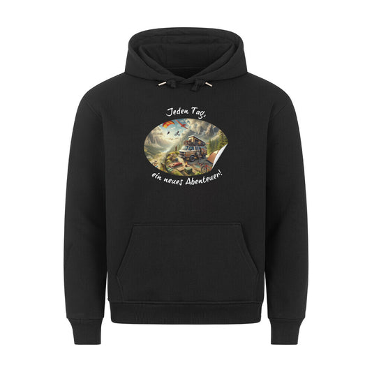 Premium Abenteuer Hoodie, "Jeder Tag ein Abenteuer" Schwarz