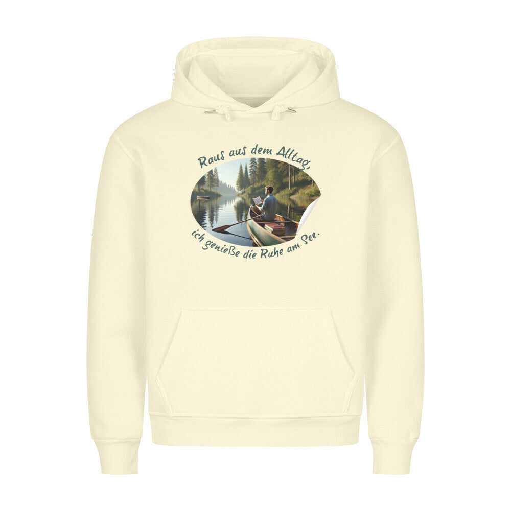 Premium Abenteuer Hoodie, "Raus aus dem Alltag" Beige