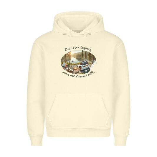 Premium Abenteuer Hoodie, "wenn das Zuhause rollt" Beige