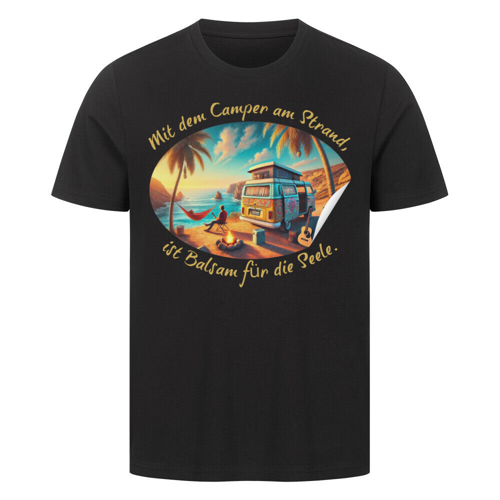 Premium Abenteuer T-Shirt, "Camping am Strand" schwarz