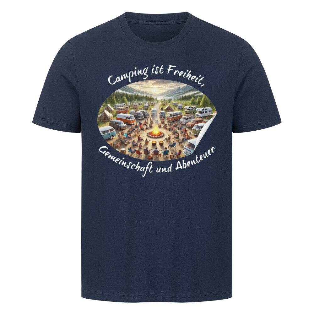 Premium Abenteuer T-Shirt, "Camping ist Gemeinschaft" French Navy