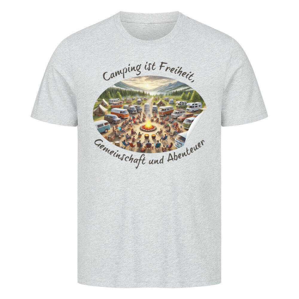 Premium Abenteuer T-Shirt, "Camping ist Gemeinschaft" Heather Grey