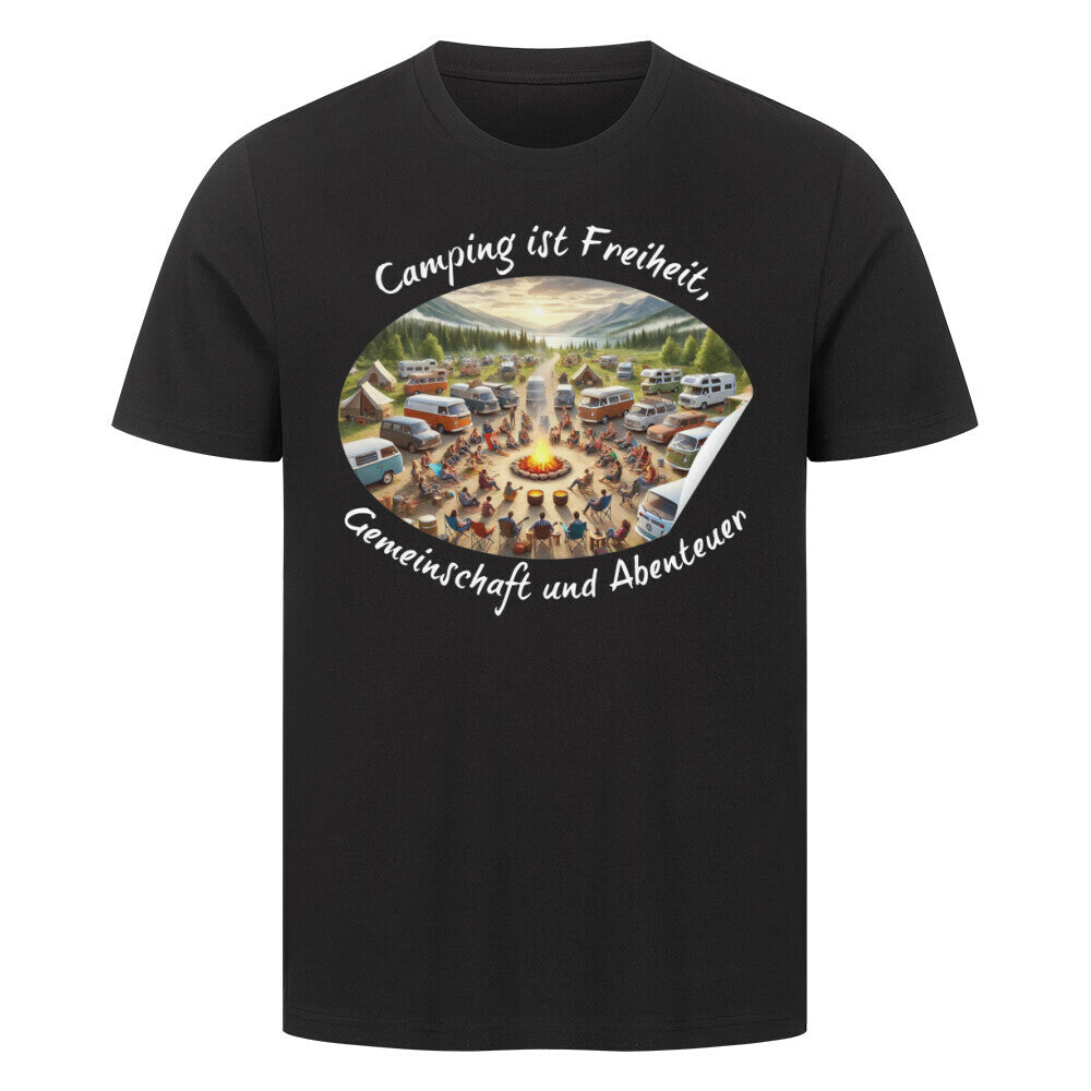 Premium Abenteuer T-Shirt, "Camping ist Gemeinschaft" schwarz