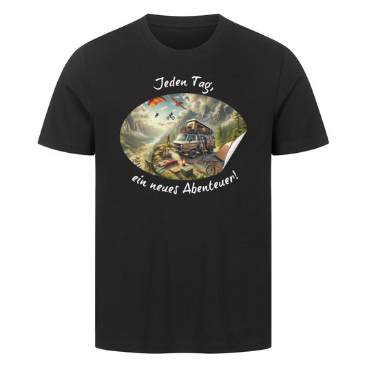 Premium  Abenteuer T-Shirt, "Jeden Tag ein Abenteuer" Schwarz