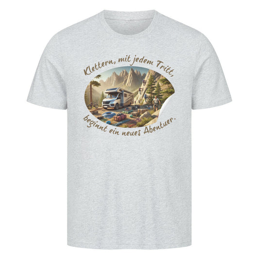 Premium Abenteuer T-Shirt, "Klettern, mit jedem Tritt" Heather Grey