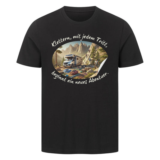Premium Abenteuer T-Shirt, "Klettern, mit jedem Tritt" Schwarz