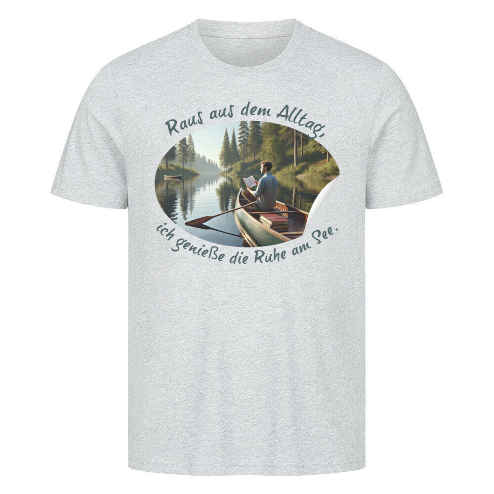 Premium Abenteuer T-Shirt, "Raus aus dem Alltag" Heather Grey