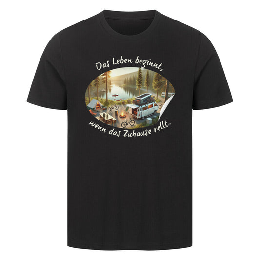 Premium Abenteuer T-Shirt, "wenn das Zuhause rollt" Schwarz