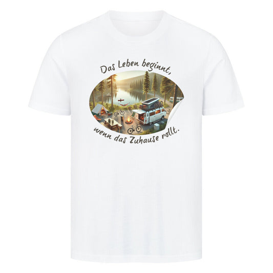 Premium Abenteuer T-Shirt, "wenn das Zuhause rollt" Weiß