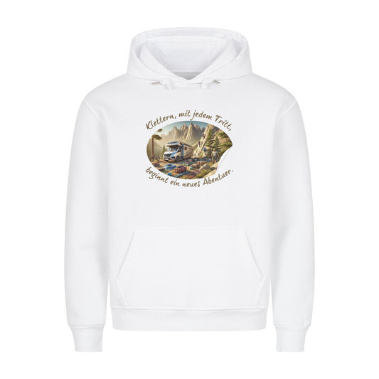 Premium Abentuer Hoodie,"Kletter, mit jedem Tritt" Weiß