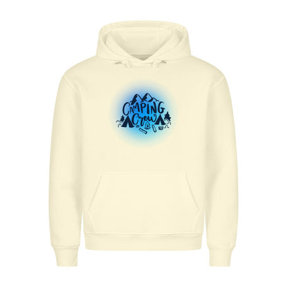 Premium Sprüche Hoodie, "Camping Crew" Blue print, Beige