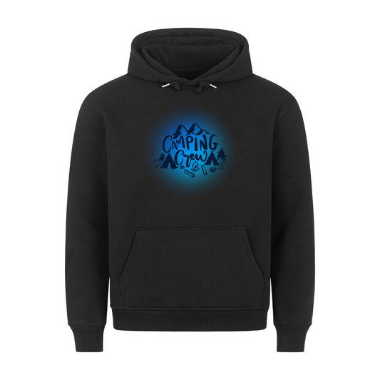 Premium Sprüche Hoodie, "Camping Crew" Blue print, schwarz