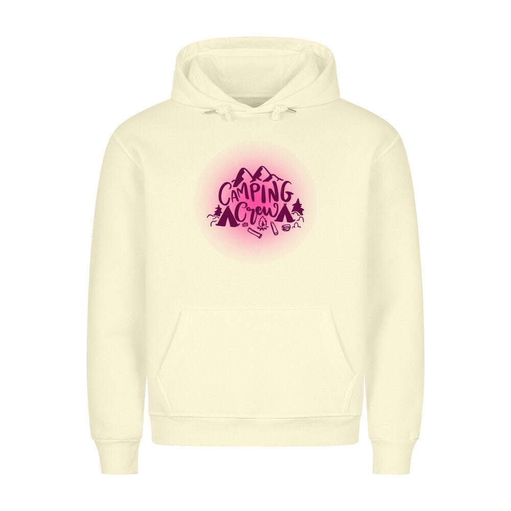 Premium Sprüche Hoodie, "Camping Crew" Pink print, Beige
