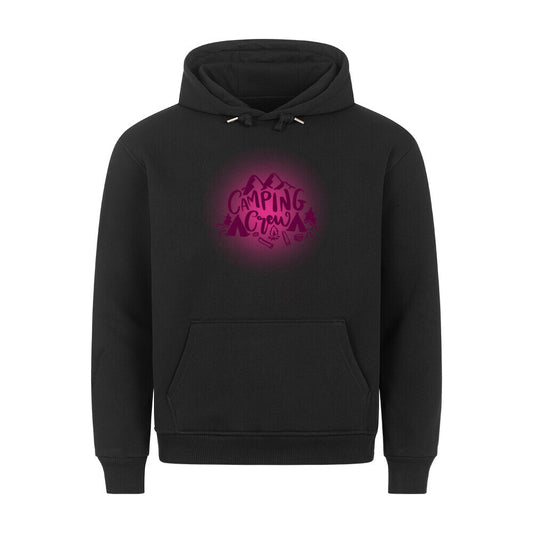 Premium Sprüche Hoodie, "Camping Crew" Pink print, schwarz