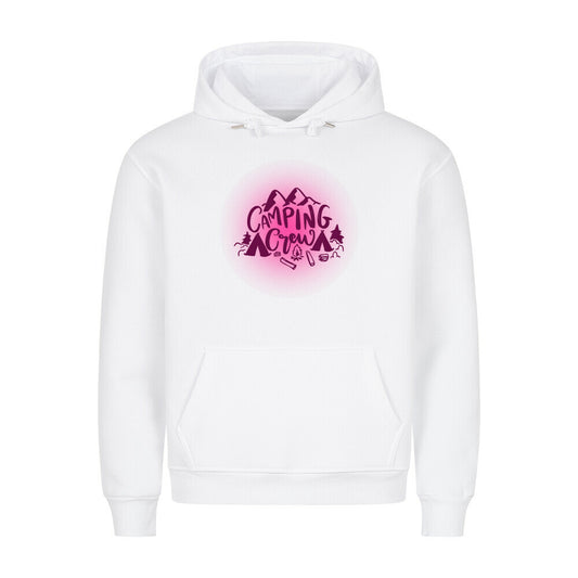 Premium Sprüche Hoodie, "Camping Crew" Pink print, weiß