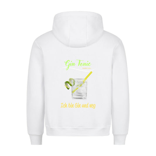 Premium Sprüche Hoodie, "Gin Tonic" Backprint, Weiß