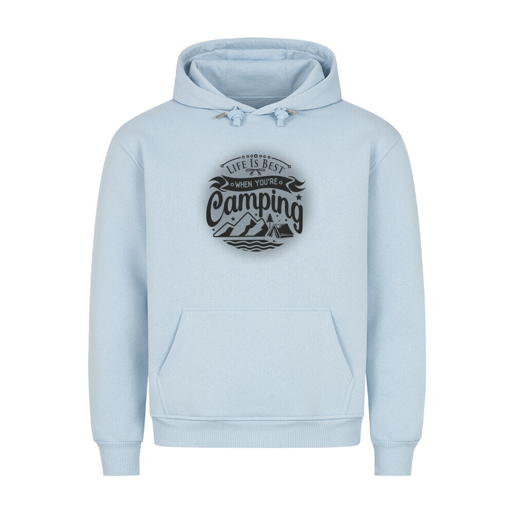 Premium Sprüche Hoodie, "Life is Best when youre Camping" Babyblau