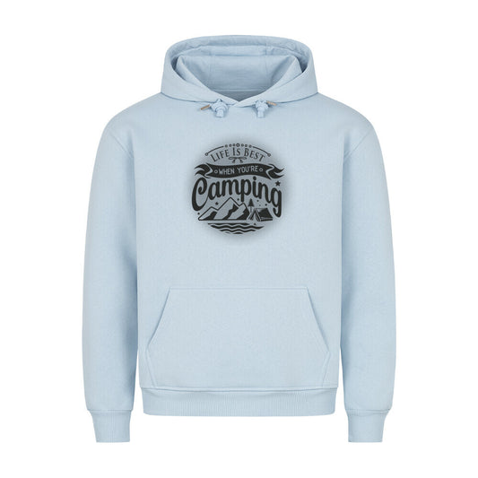 Premium Sprüche Hoodie, "Life is Best when youre Camping" Babyblau