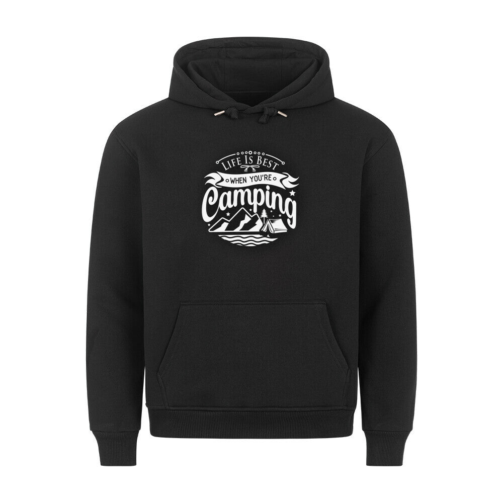 Premium Sprüche Hoodie, "Life is Best when youre Camping" schwarz