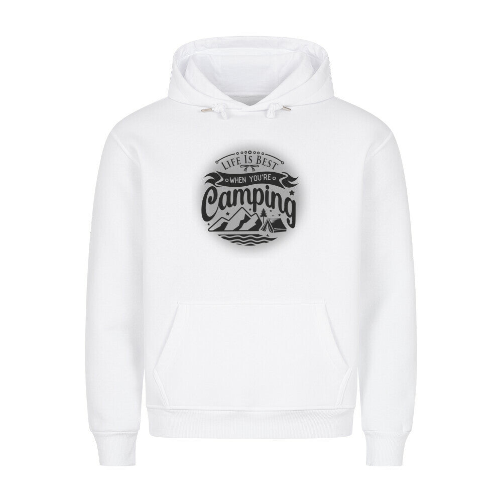Premium Sprüche Hoodie, "Life is Best when youre Camping" weiß