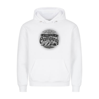 Premium Sprüche Hoodie, "Life is Best when youre Camping" weiß