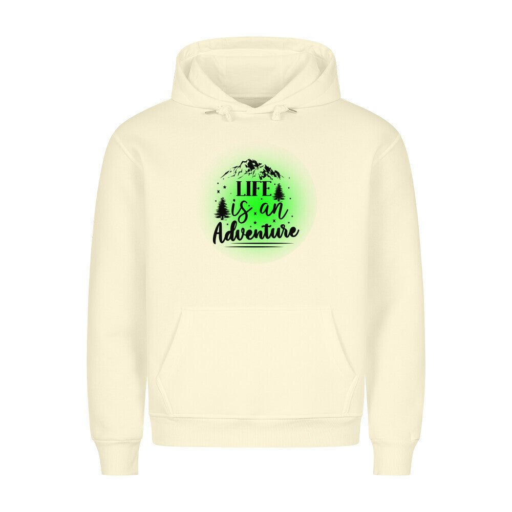 Premium Sprüche Hoodie, "Life is an Adventure" Green print, Beige