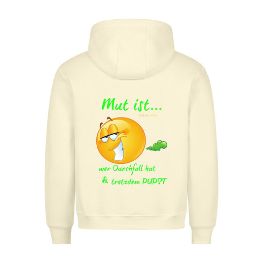 Premium Sprüche Hoodie, "Mut ist" Backprint, Beige