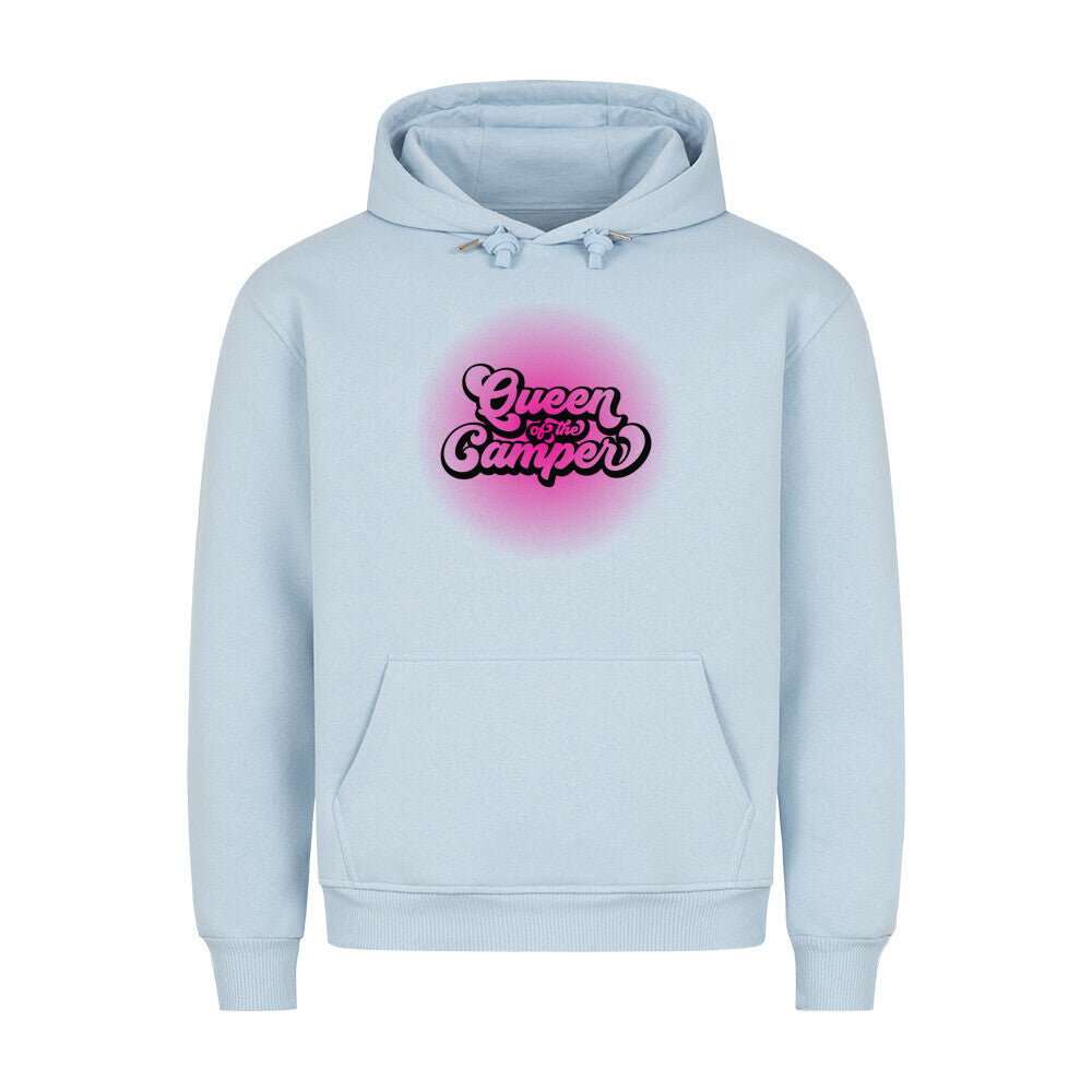 Premium Sprüche Hoodie, "Queen of Campers" Pink print, Babyblau