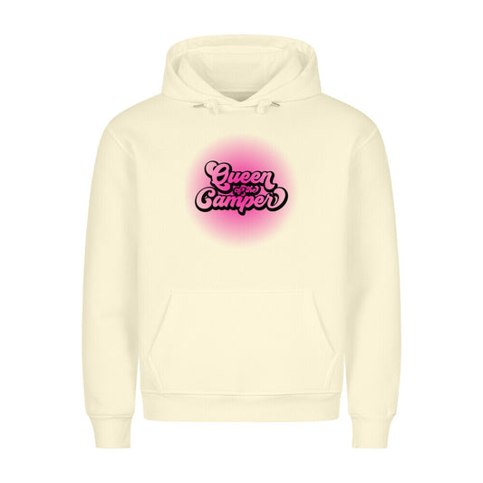 Premium Sprüche Hoodie, "Queen of Campers" Pink print, Beige