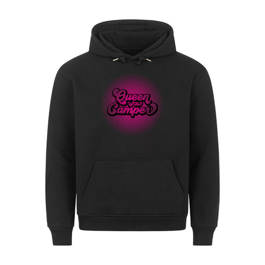 Premium Sprüche Hoodie, "Queen of Campers" Pink print, schwarz
